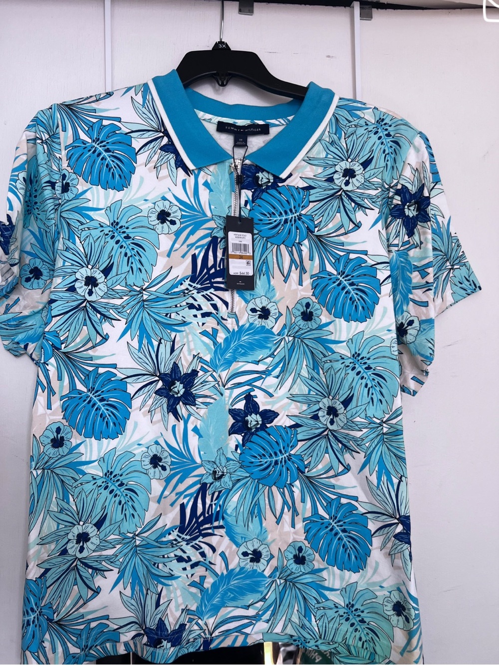 CALVIN KLEIN WOMEN’S  POLO FLORAL PRINT  TOP
